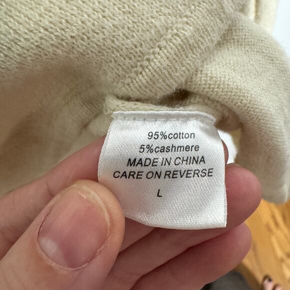 Burgess Minimal Cashmere Lauren Sweater Women L Cream High Neck Cotton Tunic - Picture 6 of 8